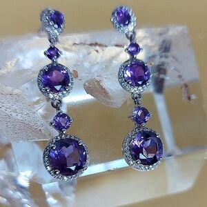 Natural Amethyst 8mm & Cz 925 Sterling Silver Jewelry Earrings